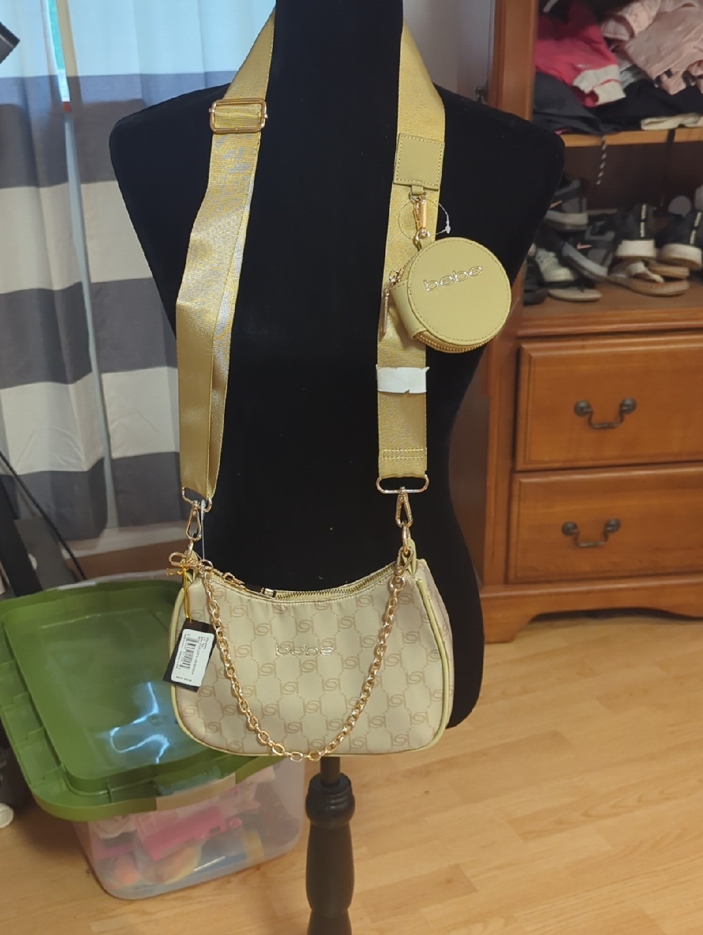 Bebe Women's Gold Crossbody Bag with Coin Pouch